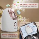 Newbealer Mini Aroma Face Steamer, 160ml Nano Ionic Hot Mist Facial Humidifier Atomizer, Home Sauna Spa Sprayer Moisturizing Cleansing Pores, 9 Pieces Acne Remover Kit Included, Pink-Gold - Image 4